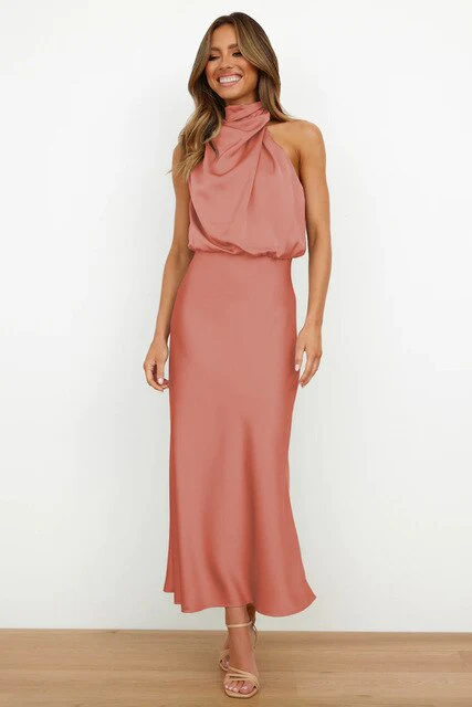 Ladies Dress - Satin Fabric - High Neck - Sleeveless - Elegant Tailored Fit - Image 4