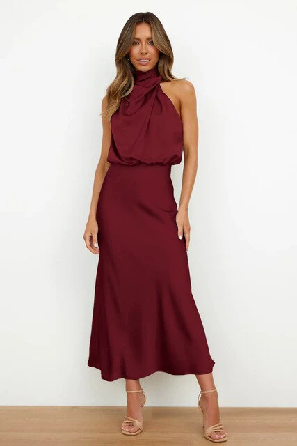 Ladies Dress - Satin Fabric - High Neck - Sleeveless - Elegant Tailored Fit - Image 6