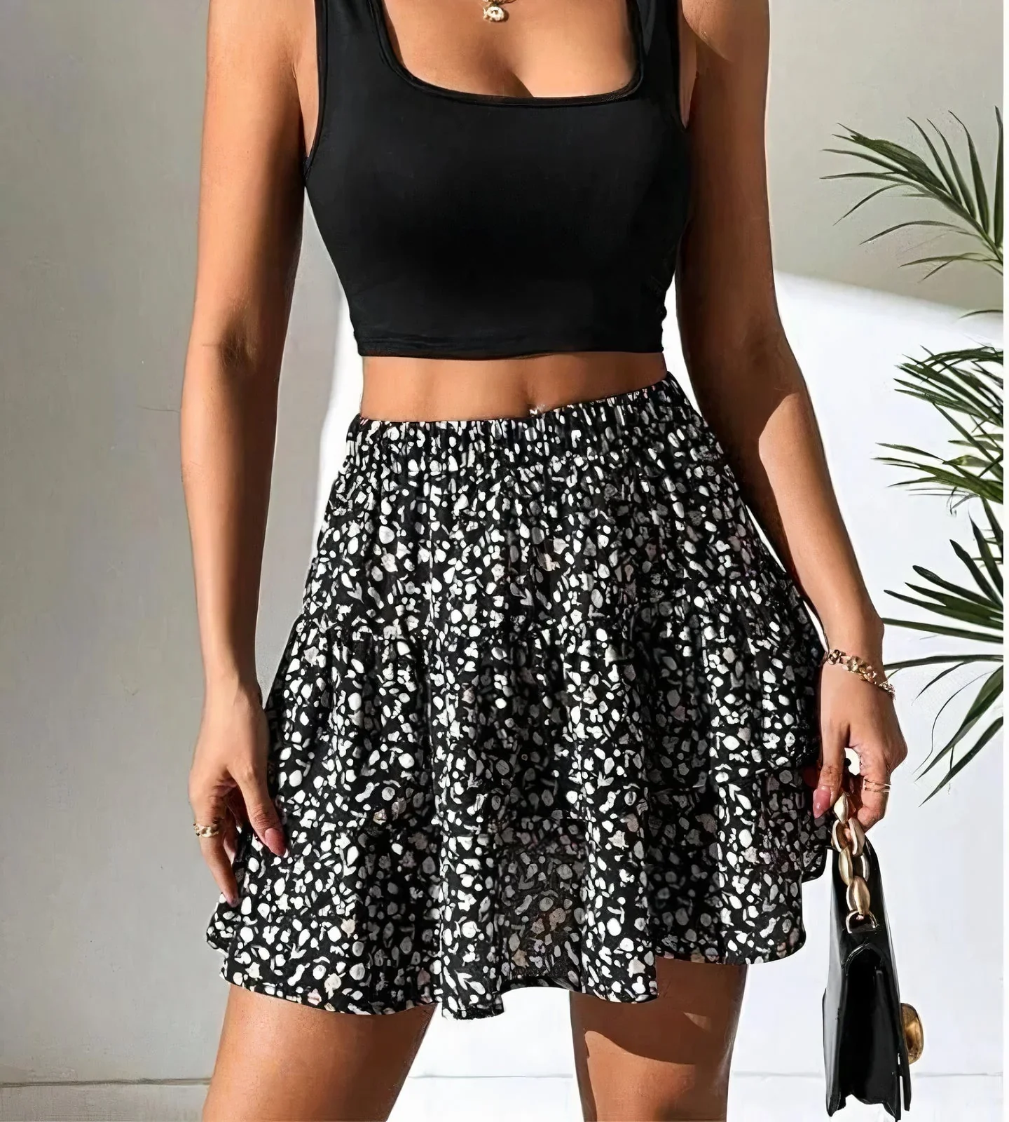 Women's Mini Skirt - Layered Ruffles - Elastic Waist - Boho Print - Comfort Fit - Image 4