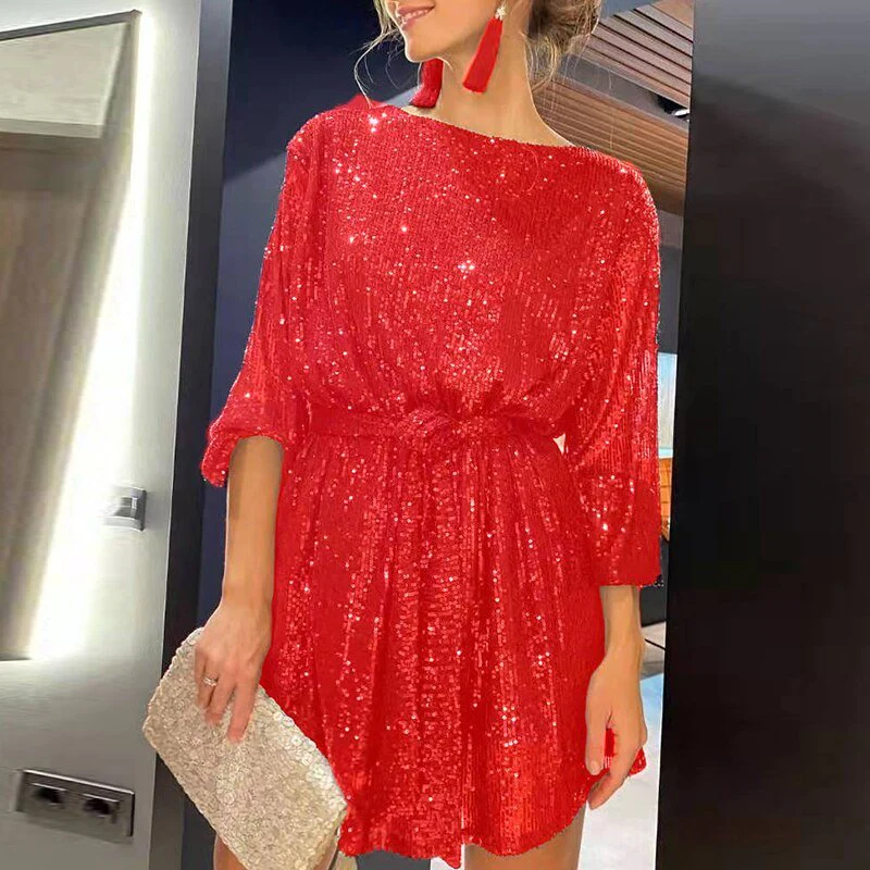 Women's Dress - Sequin-woven - Straight Fit - Long Sleeves - Cocktail Style - Image 4