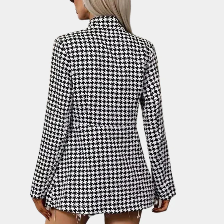 Ladies Blazer - Houndstooth Print - Fitted Long Model - With Notched Lapel - Image 3