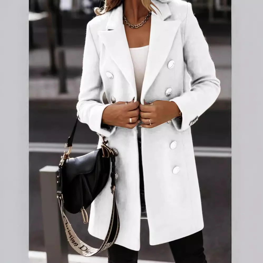 Ladies Coat – Double-Breasted – Tailored Model – With Metal Buttons – Long Sleeves - Image 2