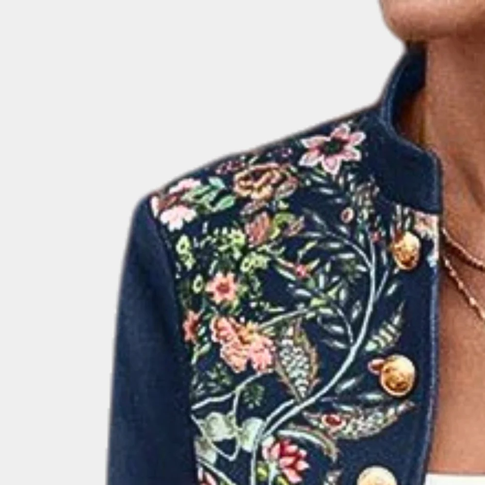 Women's Blazer - Fitted Model - Embroidered Floral Details - High-Neck Elegant Design - Image 2