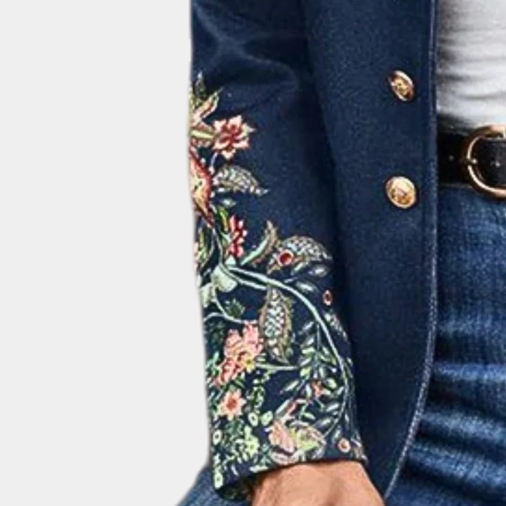 Women's Blazer - Fitted Model - Embroidered Floral Details - High-Neck Elegant Design - Image 4