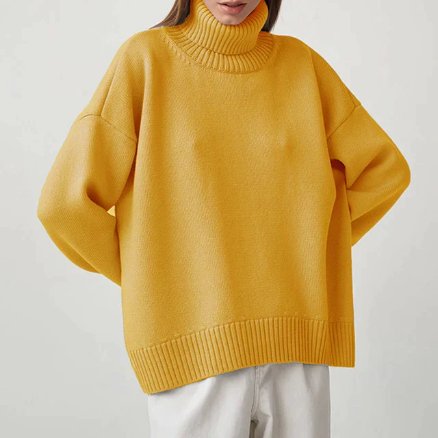 Women's Turtleneck Sweater – Oversized Fit – Knitted – Long Sleeves – Ribbed Trim Casual - Image 12