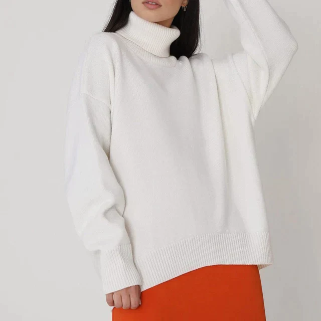 Women's Turtleneck Sweater – Oversized Fit – Knitted – Long Sleeves – Ribbed Trim Casual - Image 13