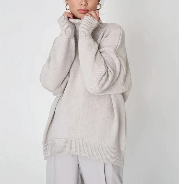Women's Turtleneck Sweater – Oversized Fit – Knitted – Long Sleeves – Ribbed Trim Casual - Image 14