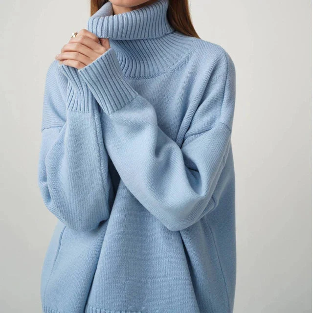 Women's Turtleneck Sweater – Oversized Fit – Knitted – Long Sleeves – Ribbed Trim Casual - Image 16