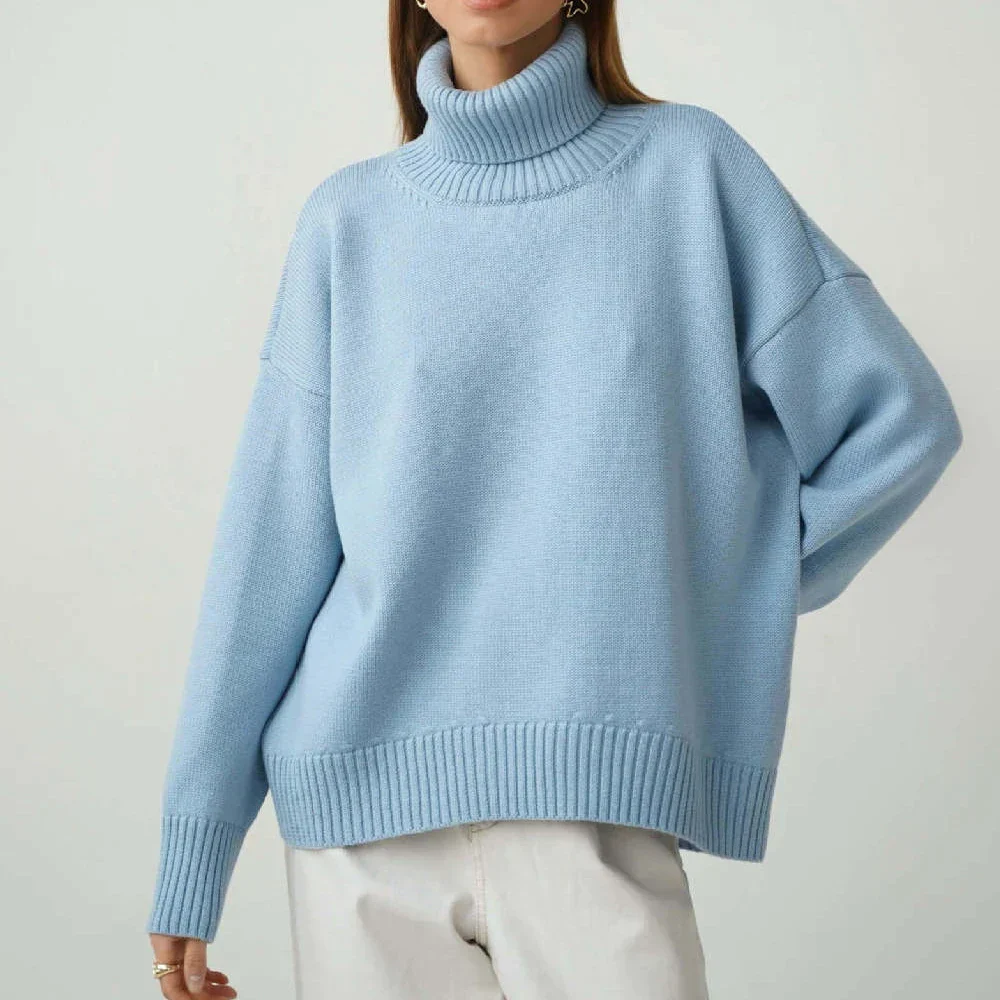 Women's Turtleneck Sweater – Oversized Fit – Knitted – Long Sleeves – Ribbed Trim Casual - Image 3