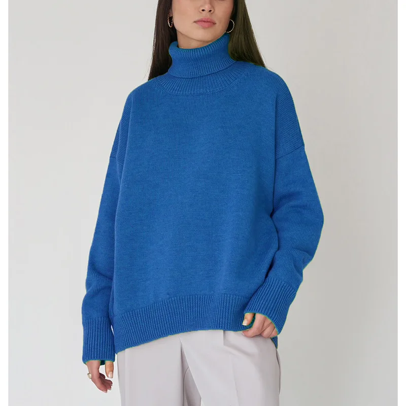 Women's Turtleneck Sweater – Oversized Fit – Knitted – Long Sleeves – Ribbed Trim Casual - Image 4