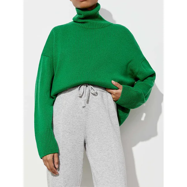 Women's Turtleneck Sweater – Oversized Fit – Knitted – Long Sleeves – Ribbed Trim Casual - Image 8