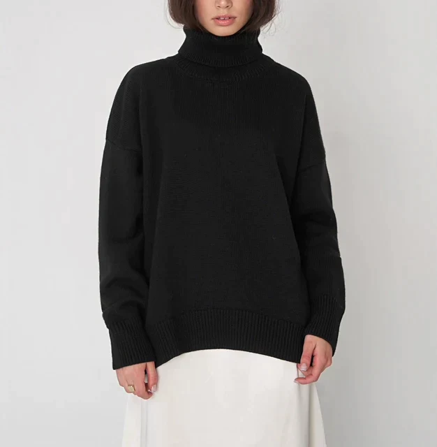 Women's Turtleneck Sweater – Oversized Fit – Knitted – Long Sleeves – Ribbed Trim Casual - Image 9