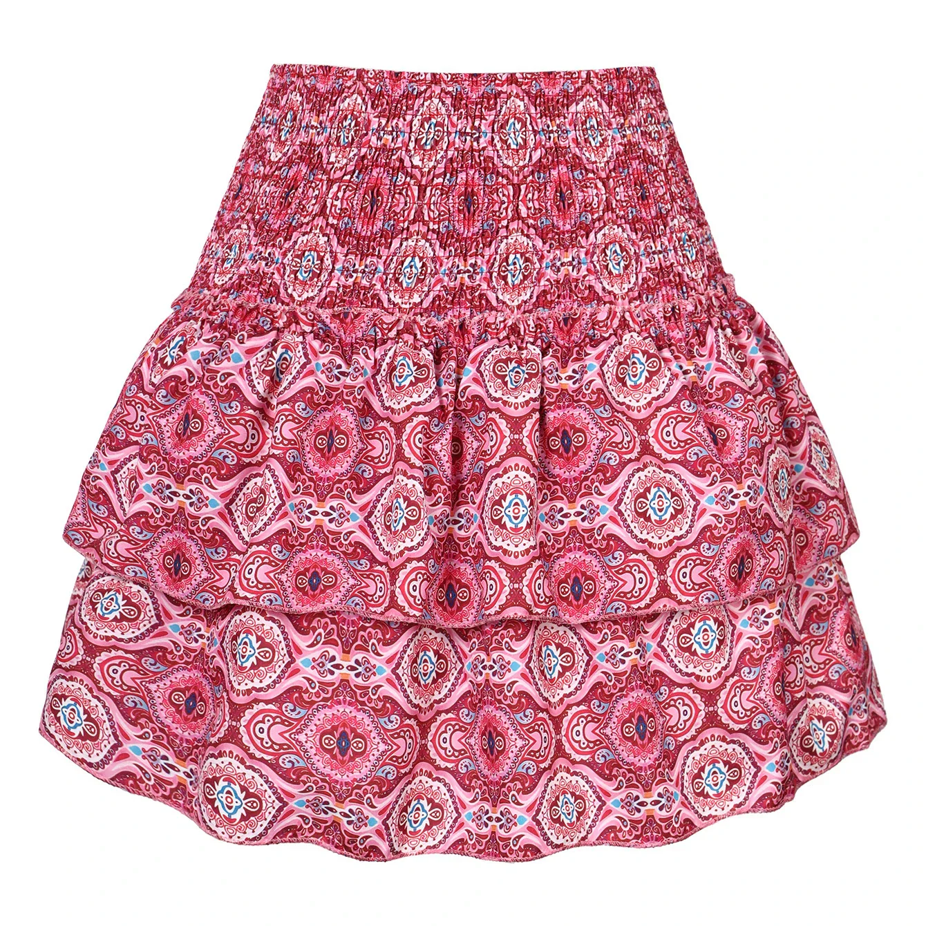 Ladies Mini Skirt – Smocked Waist – Paisley Print – Layered Ruffles – Casual Comfort - Image 2