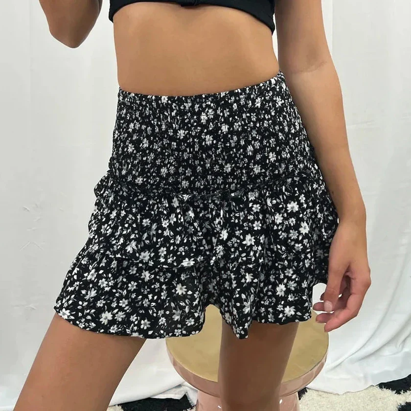 Ladies Mini Skirt – Smocked Waist – Paisley Print – Layered Ruffles – Casual Comfort - Image 4