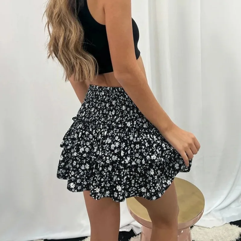 Ladies Mini Skirt – Smocked Waist – Paisley Print – Layered Ruffles – Casual Comfort - Image 5