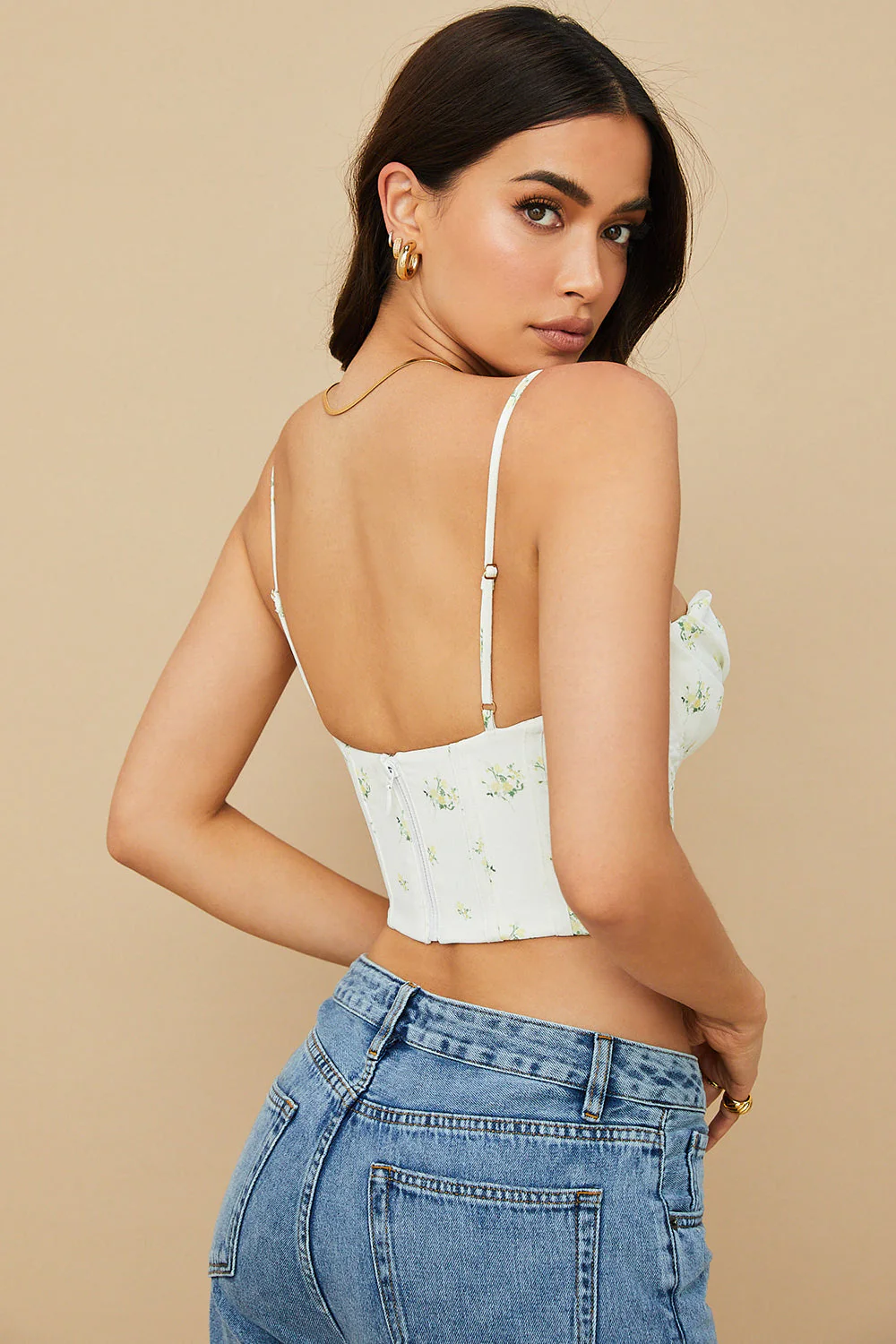 Ladies Corset Top – Sweetheart Neckline – Draped – Structured – Floral Pattern - Image 2