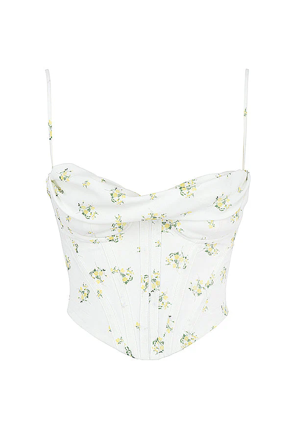 Ladies Corset Top – Sweetheart Neckline – Draped – Structured – Floral Pattern - Image 8