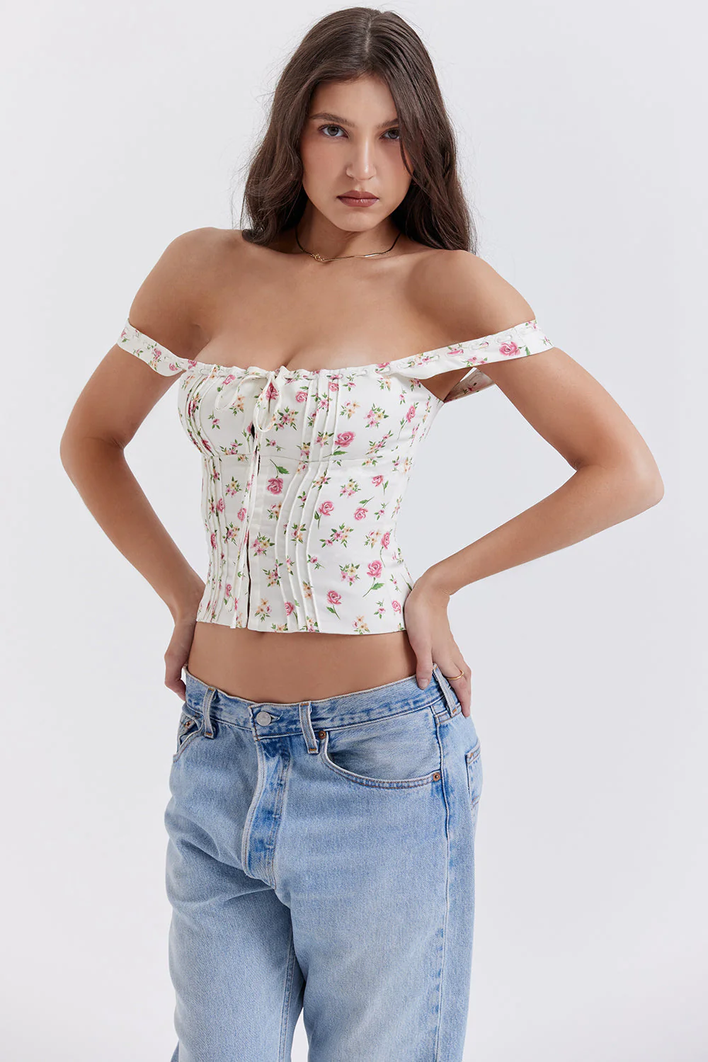 Ladies Corset Top - Tailored Fit - Floral Pattern - Sleeveless Structured Design - Image 5