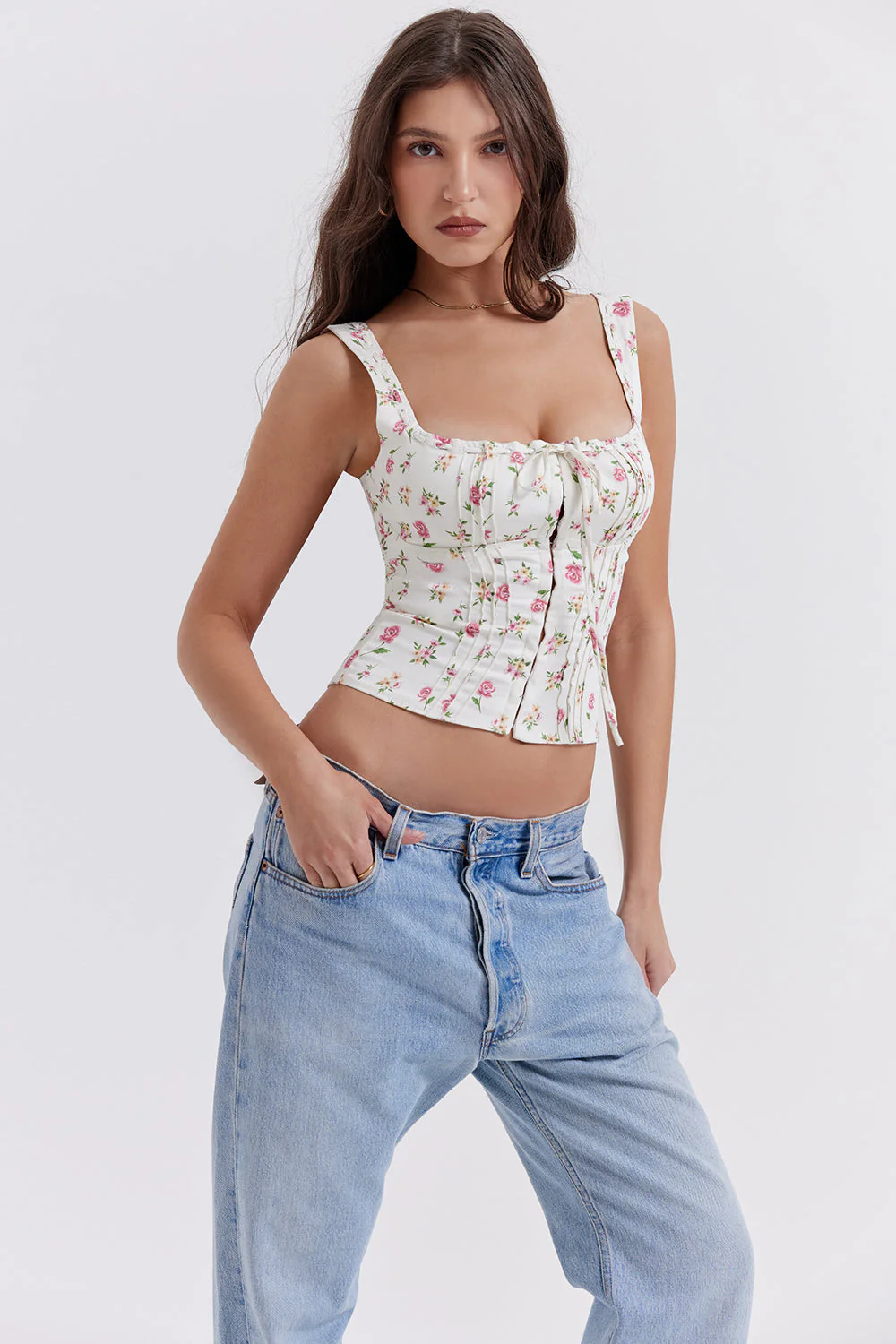 Ladies Corset Top - Tailored Fit - Floral Pattern - Sleeveless Structured Design - Image 6