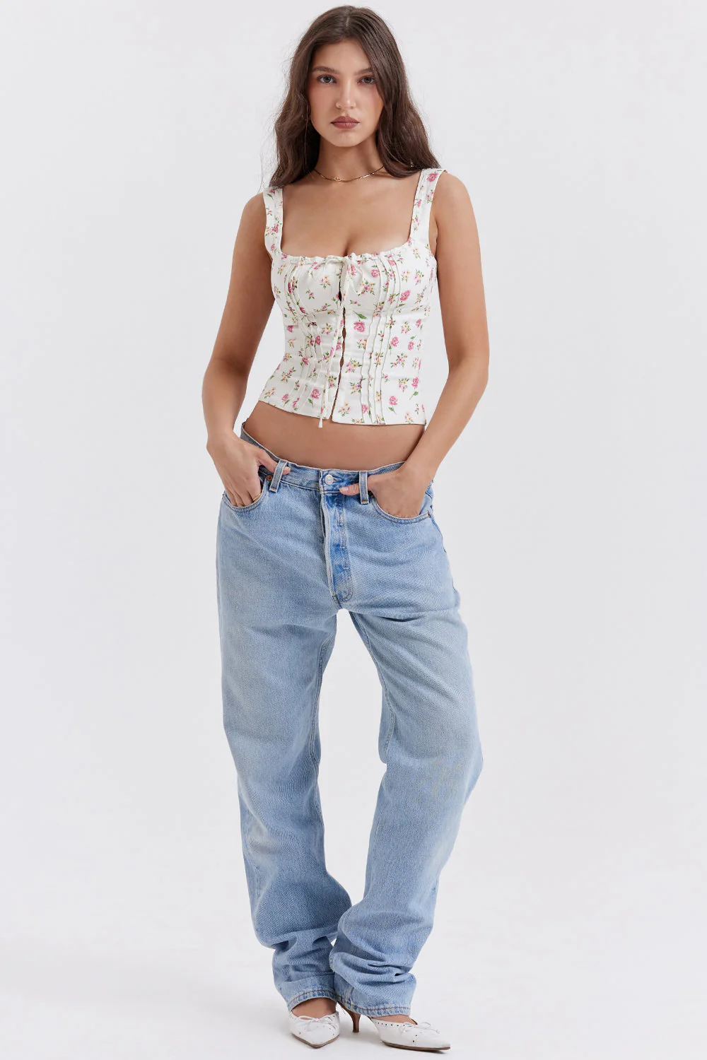Ladies Corset Top - Tailored Fit - Floral Pattern - Sleeveless Structured Design - Image 7