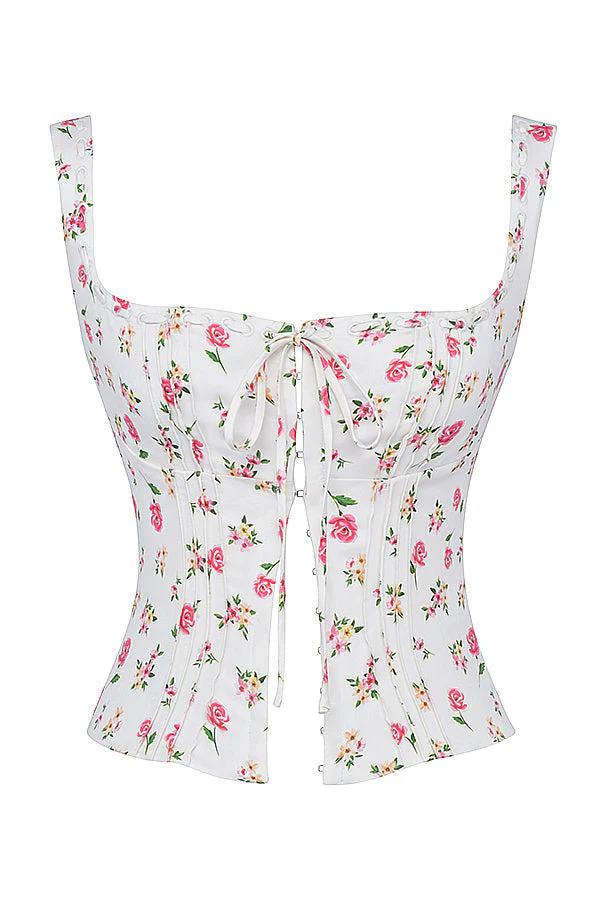 Ladies Corset Top - Tailored Fit - Floral Pattern - Sleeveless Structured Design - Image 8