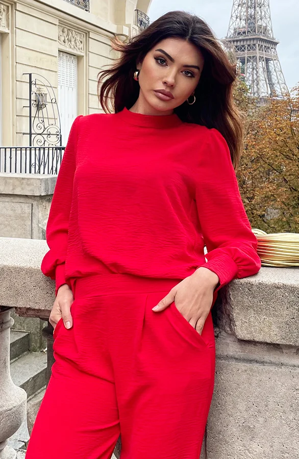 Ladies Set - Blouse with Long Sleeves & Wide High Waist Trousers - Elegant Fit - Image 17
