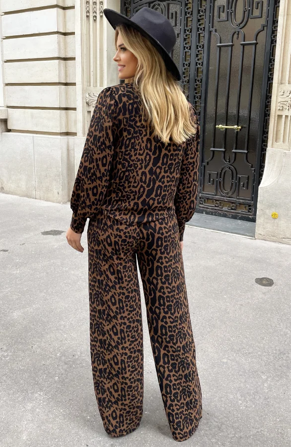 Ladies Set - Blouse with Long Sleeves & Wide High Waist Trousers - Elegant Fit - Image 8