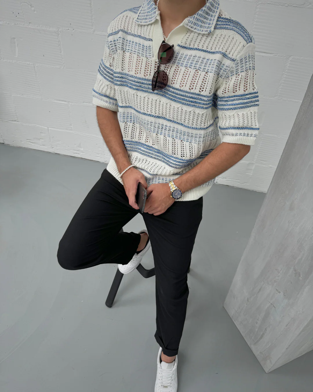 Men's Blue Ocean Oversized Polo - Image 2