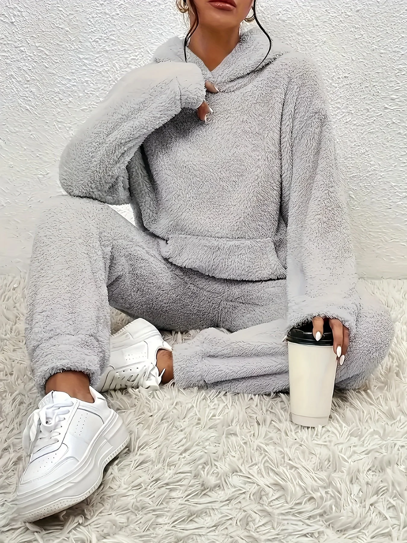 Ladies Loungewear Set – Fluffy Fleece – Relaxed Fit – Hoodie & Jogging Pants – Comfort Warmth - Image 2