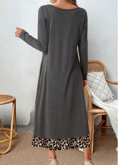 Women's Midi Dress - Relaxed Fit - Square Neck - Long Sleeves - With Pockets - Image 3