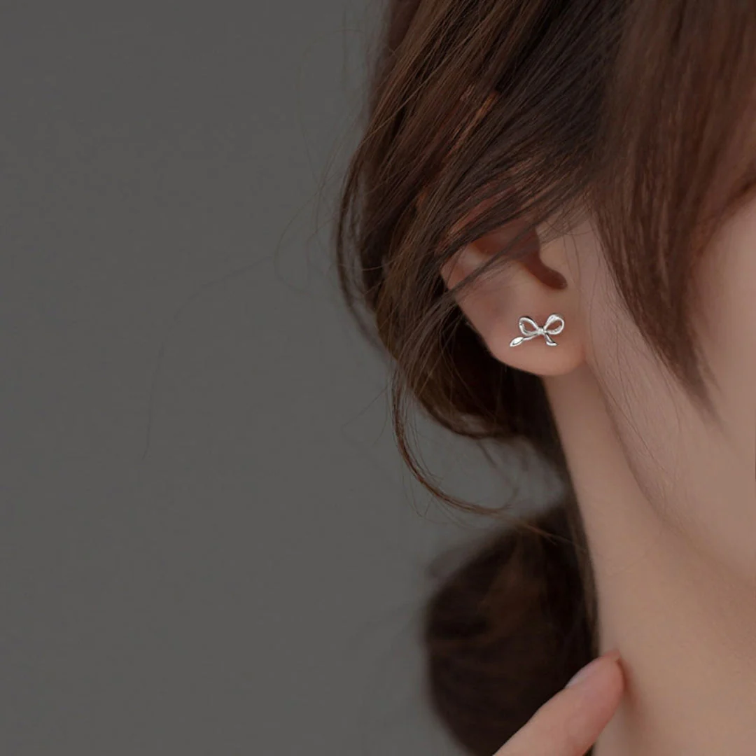 Ladies Stud Earrings - Bow Motif - Shiny Metal - Elegant Minimalist Design - Image 4