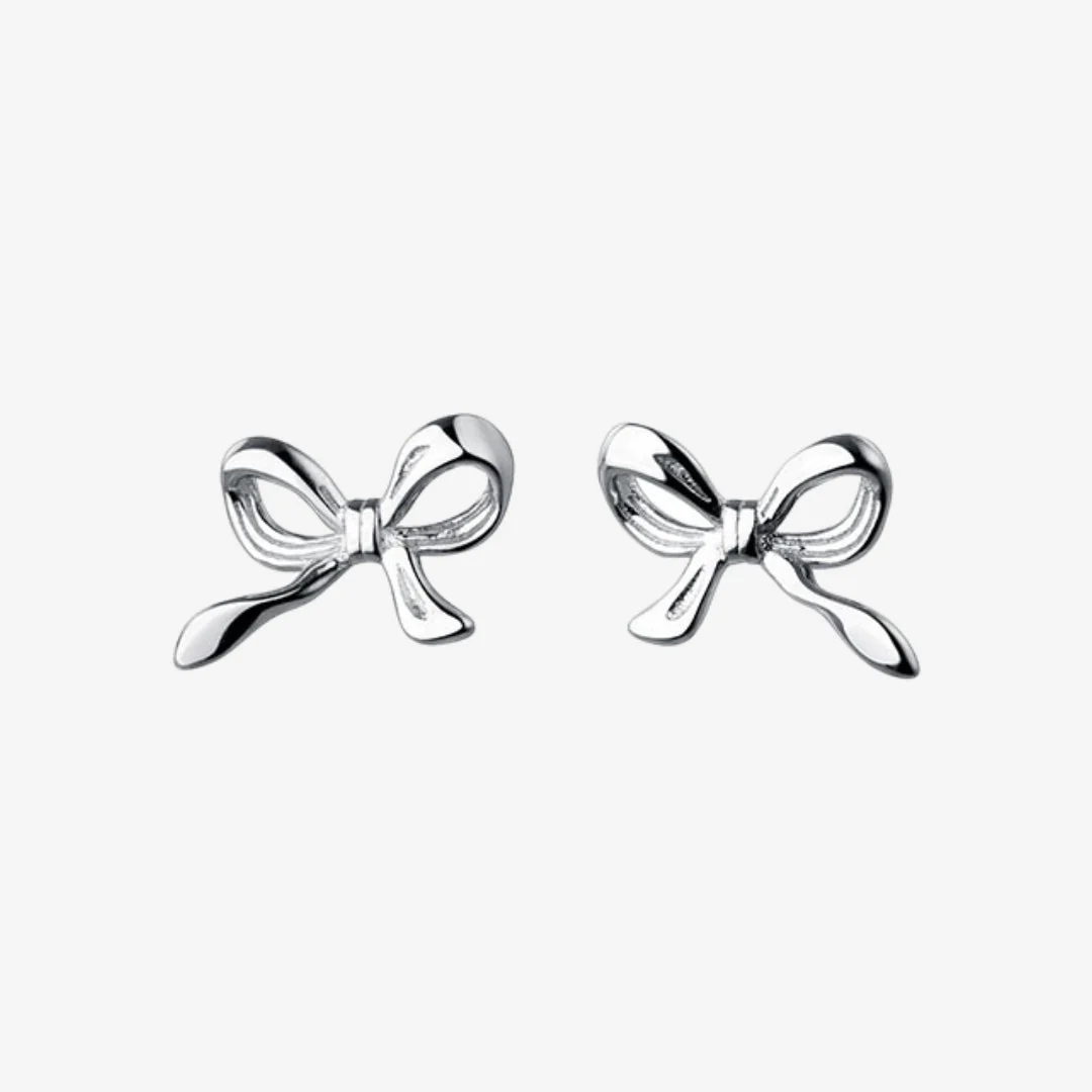 Ladies Stud Earrings - Bow Motif - Shiny Metal - Elegant Minimalist Design - Image 5