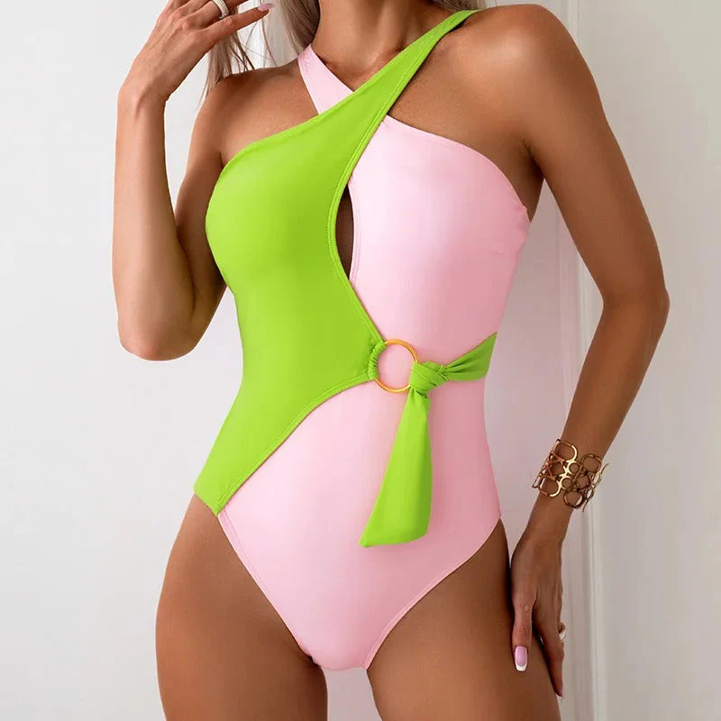 Women's Swimsuit – One-Shoulder – Cut-Out Detail – Ring Accent – Shaped Fit - Image 2