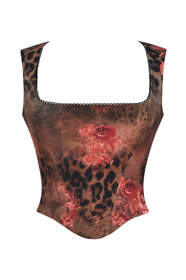 Ladies Corset Top - Fitted Model - Wide Straps - Square Neckline - Trendy Print - Image 9