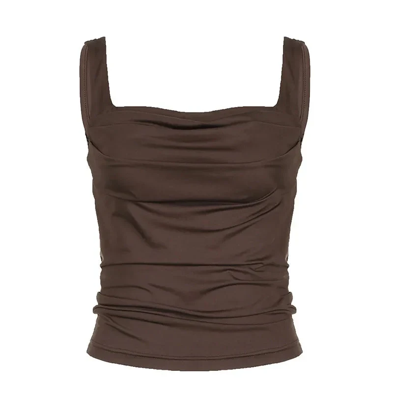 Ladies Top – Square Neckline – Wide Straps – Stretch Ruched Fabric - Image 3
