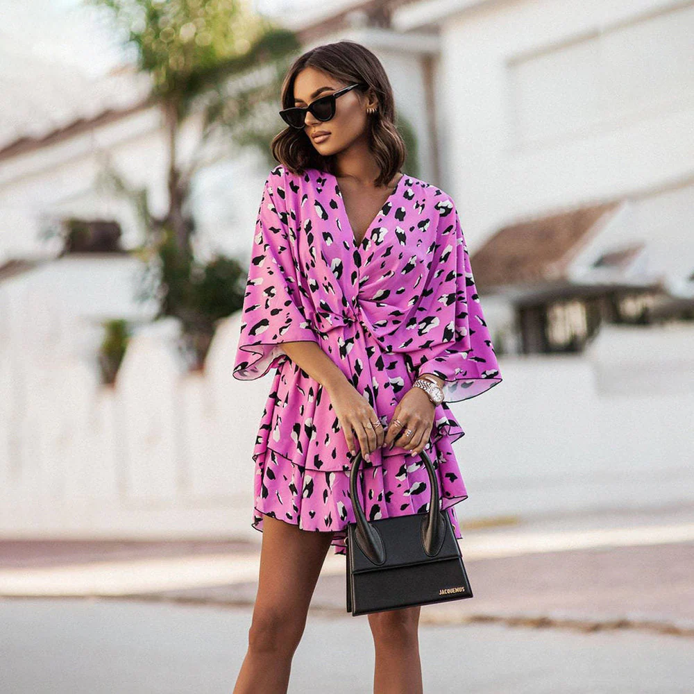 Ladies Dress - Wrap Style - Floral Print - V-Neck - Flutter Sleeves - Airy Fabric - Image 3