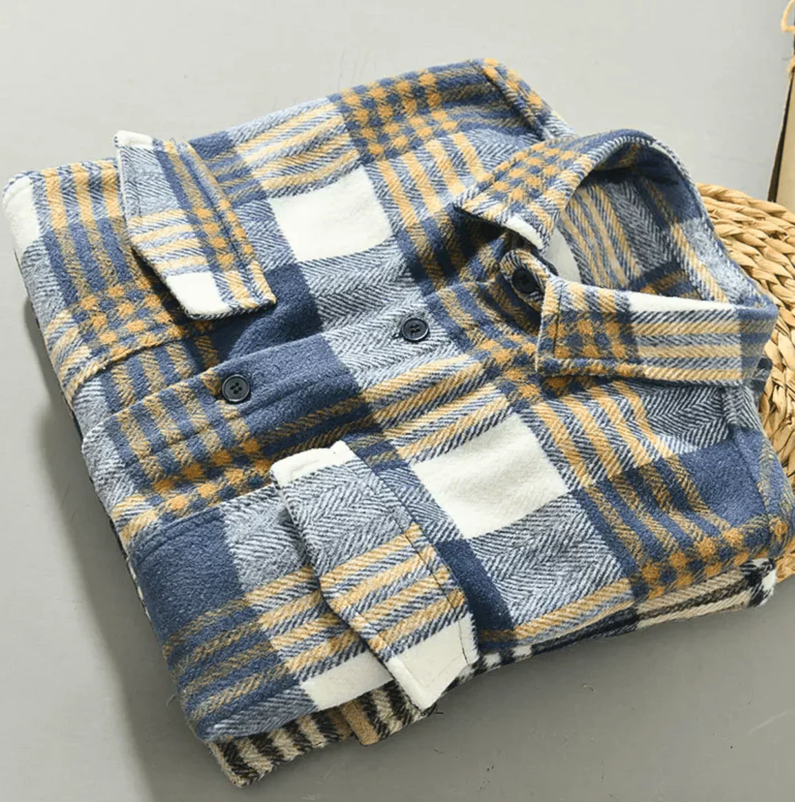 Men's Flannel Shirt - Check Pattern - Herringbone Weave - Relaxed Fit - Button Closure - Image 4
