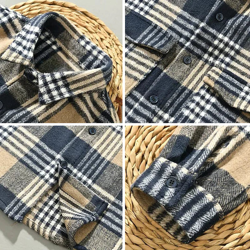 Men's Flannel Shirt - Check Pattern - Herringbone Weave - Relaxed Fit - Button Closure - Image 5