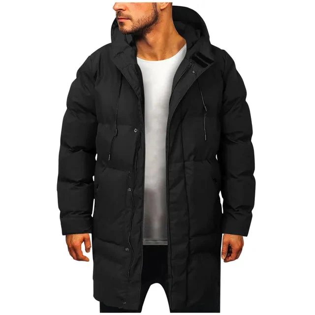 Men's Quilted Jacket – Water-Repellent – Adjustable Hood – Long Length – Casual Warmth - Image 2
