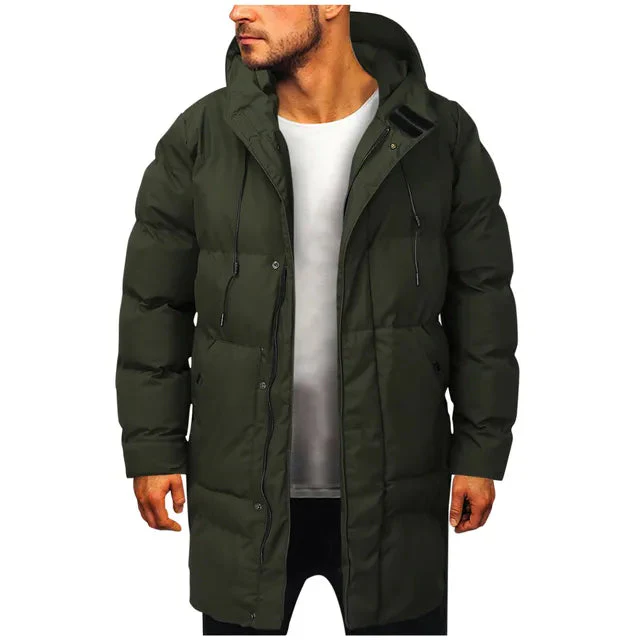 Men's Quilted Jacket – Water-Repellent – Adjustable Hood – Long Length – Casual Warmth - Image 3