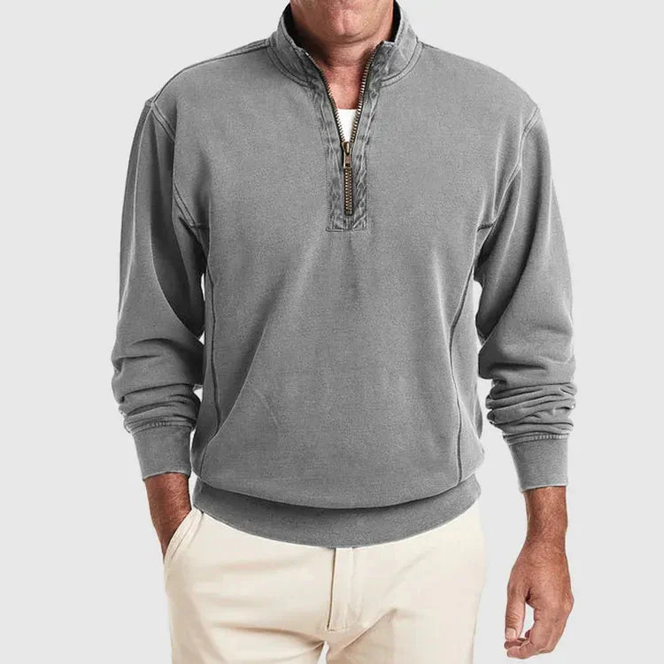 Men's Sweatshirt – Quarter-Zip – Regular Fit – Long Sleeves – Comfortable Cotton Blend - Image 4