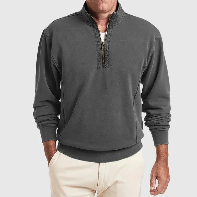 Men's Sweatshirt – Quarter-Zip – Regular Fit – Long Sleeves – Comfortable Cotton Blend - Image 9