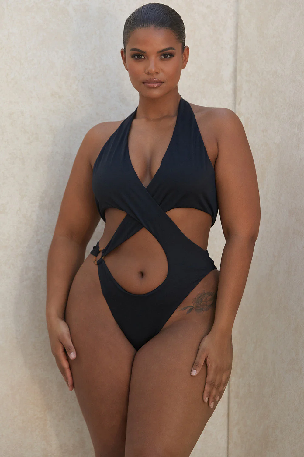 Women's Swimsuit - Deep V-Neck - Halter Neck - Cut-Out Design - High Leg Cut - Image 3