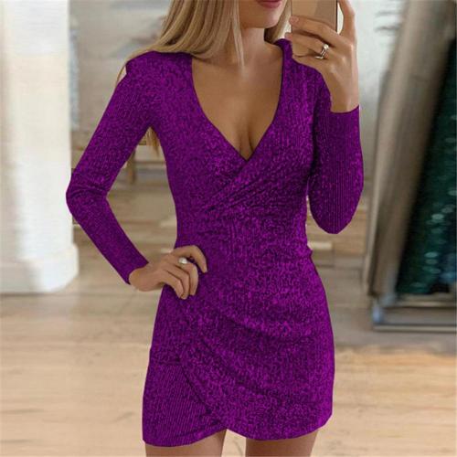 Women's Mini Dress – Long Sleeves – V-Neck – Wrap Style – Elegant Tailored Fit - Image 5