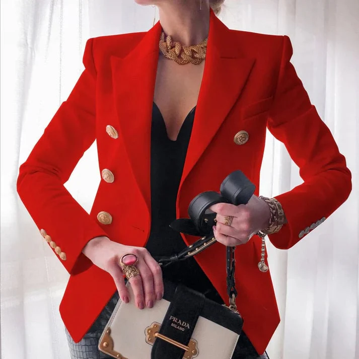 Ladies Blazer - Double-Breasted - Fitted Model - Gold-Colored Buttons - Classic Lapels - Image 3