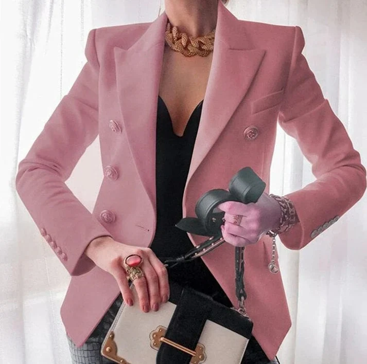 Ladies Blazer - Double-Breasted - Fitted Model - Gold-Colored Buttons - Classic Lapels - Image 4
