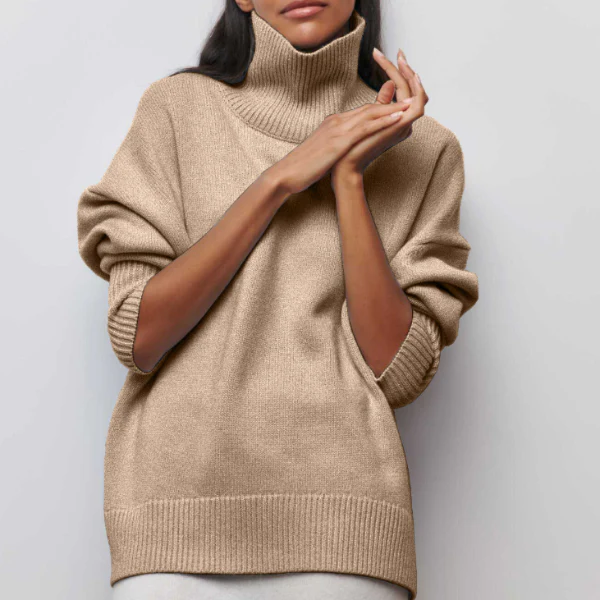 Women's Turtleneck Sweater – Oversized Fit – Soft Knitted Fabric – Ribbed Cuffs - Image 3