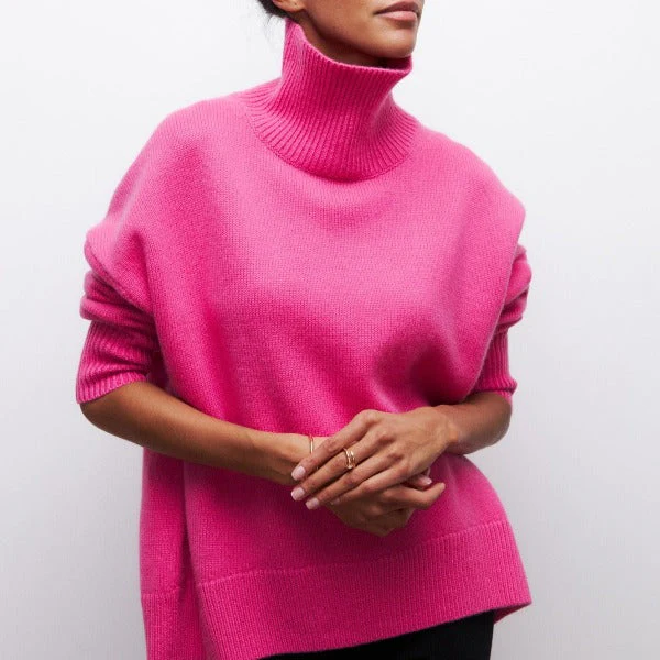 Women's Turtleneck Sweater – Oversized Fit – Soft Knitted Fabric – Ribbed Cuffs - Image 4