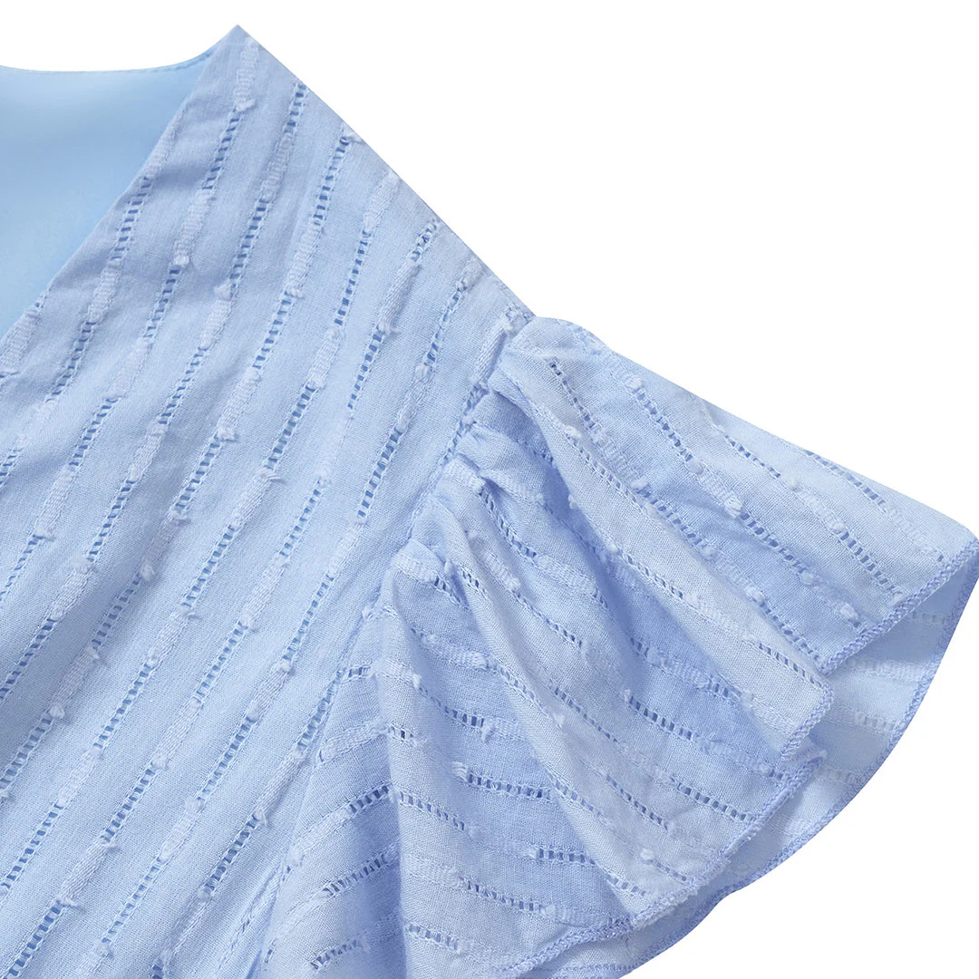 Ladies Midi Dress - Tailored Fit - V-Neck - Short Puff Sleeves - Elegant Style - Image 7