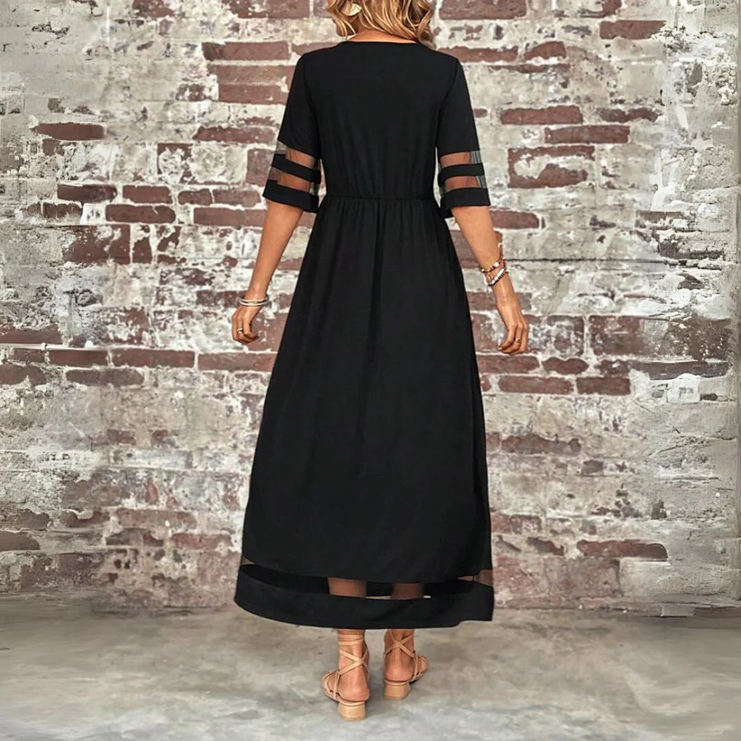Ladies Maxi Dress - Elegant Fit - Empire Waist - Airy Fabric - Three-Quarter Sleeves - Image 2